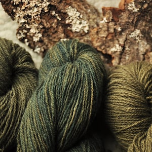 May include: Three skeins of yarn in shades of green and brown. The yarn is soft and fluffy, and it would be perfect for knitting or crocheting.