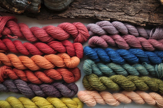 Plant Dyed Fingering Weight Wool Yarn in 20 Gram Mini Skeins 