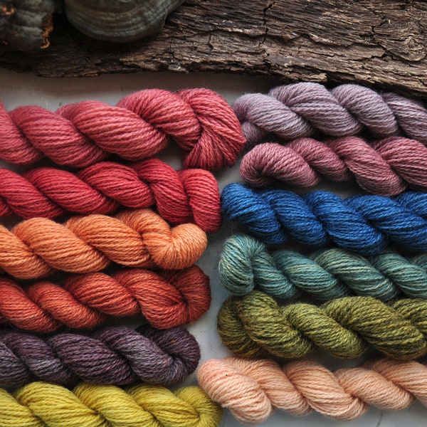 Plant Dyed Fingering Weight Wool Yarn In 20 gram Mini Skeins