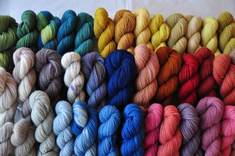 Naturally Dyed Fingering Weight Wool Yarn In 50 gram skeins 