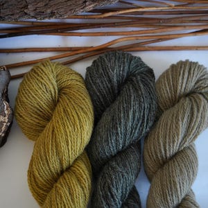 May include: Three skeins of yarn in different shades of green. The yarn is soft and fluffy, and it would be perfect for knitting or crocheting.