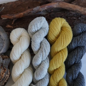 Naturally Dyed Wool Yarn Set &quot;Chamomile field&quot; In Yellow, White and Grey Colors