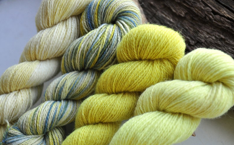 Cream And Blue Yarn Pack Indie Dyed Variegated Yellow