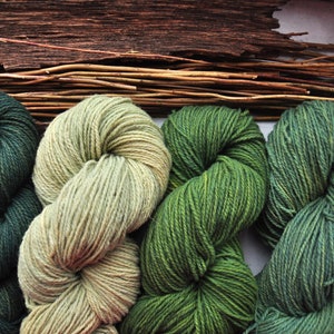 Green Handdyed Yarn Surprise Pack Of Natural Fibers In Various Thickness Such As Fingering, Sock, Worsted, Indie Dyed Yarn