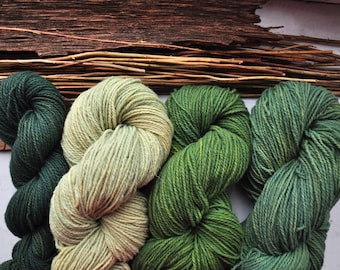 Green Handdyed Yarn Surprise Pack Of Natural Fibers In Various Thickness Such As Fingering, Sock, Worsted, Indie Dyed Yarn