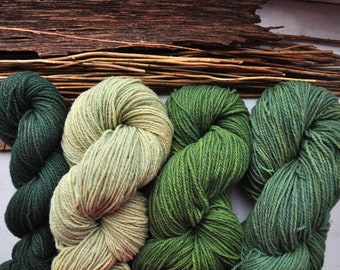 Green Handdyed Yarn Surprise Pack Of Natural Fibers In Various Thickness Such As Fingering, Sock, Worsted, Indie Dyed Yarn