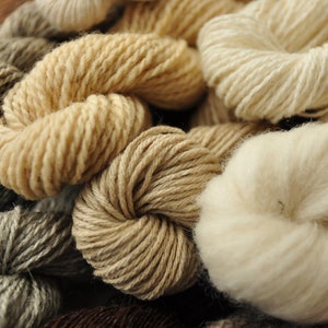 Confezione a sorpresa di lana non tinta, scatola misteriosa piena di fibre naturali: lana di pecora, lino, seta, merino, cotone in bianco, crema, grigio e marrone