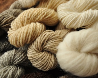 Undyed Wool Surprise Pack Mystery Box Full Of Natural Fiber - Sheep Wool, Linen, Silk, Merino, Cotton In White Cream Grey And Brown