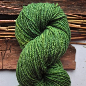May include: A skein of green yarn with a variegated colour pattern. The yarn is twisted into a figure of eight shape.