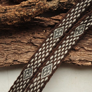 Custom Length Brown And Grey Tablet Woven Band For Medieval Clothing - Viking, Slavic, Baltic / Small Diamond Pattern
