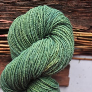 May include: A skein of green yarn with a subtle ombre effect, wound into a ball shape. The yarn is soft and textured, perfect for knitting or crocheting.