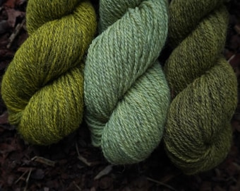 Natural Wool Sock Yarn Pack In Dark Citron, Moss Green, and Mint Green Colors, 150 grams