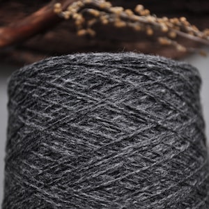 Undyed Dark Grey Fingering Weight Wool Yarn in 0.5 kg Cones / 500 - 900 g