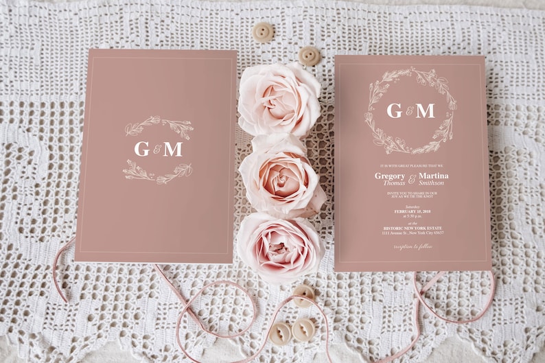 Wedding Invite Pink Editable Template Wedding Printable Engagement Announcement Cream and White 5x7 Card PDF Digital Download