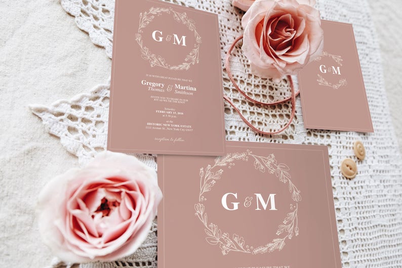 Wedding Invite Pink Editable Template Wedding Printable Engagement Announcement Cream and White 5x7 Card PDF Digital Download