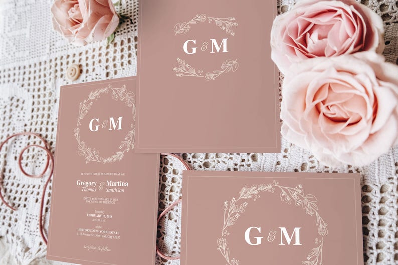 Wedding Invite Pink Editable Template Wedding Printable Engagement Announcement Cream and White 5x7 Card PDF Digital Download
