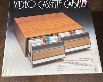 Vintage Wood Grain VHS Cabinet – Holds 24 Cassettes, New Open Box