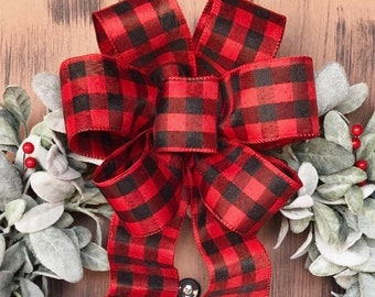 Buffalo Plaid Bow, Christmas Bow, Wreath Bow, Tree Topper Bow