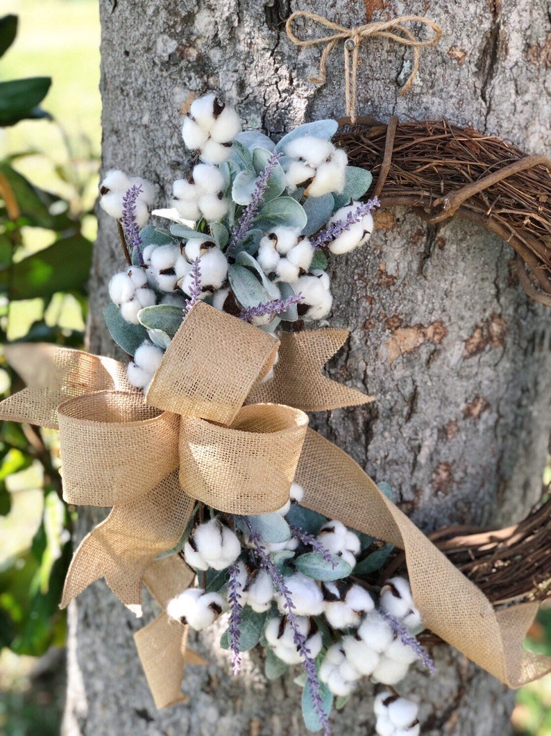Lambs Ear Wreath Cotton Wreath Lavender Wreath Spring Etsy