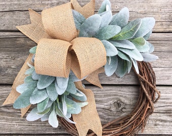 Lambs Ear Wreath, Farmhouse Decor, Farmhouse Wreath, Spring Wreath, Grapevine Wreath, Summer Wreath, Housewarming Gift, Wedding Wreath