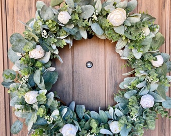 Eucalyptus Wreath, Greenery Mix Wreath, Greenery Wreath, Lambs Ear Wreath, Boho Wreath, Farmhouse Wreath, Spring Wreath, Summer Wreath