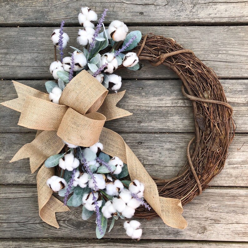 Lambs Ear Wreath Cotton Wreath Lavender Wreath Spring Etsy