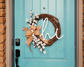 Cotton Wreath, Farmhouse Wreath, Spring Wreath, Summer Wreath Wreath, Farmhouse Decor, Housewarming Gift, Front Door Wreath, Rustic Wedding