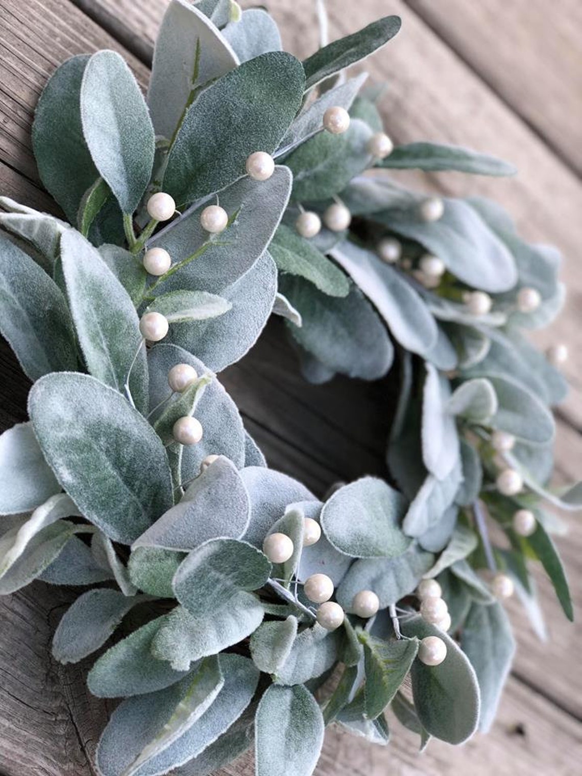Lambs Ear Christmas Wreath, White Berry Farmhouse Decor - Etsy