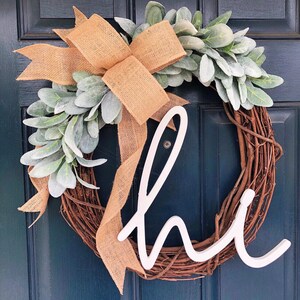 Lambs Ear Wreath, Farmhouse Style, Burlap Bow