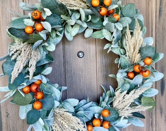 Fall Wreath, Lambs Ear Wreath, Eucalyptus Wreath, Fall Decor, Door Hanger, Autumn Wreath, Home Decor, Fall Entryway