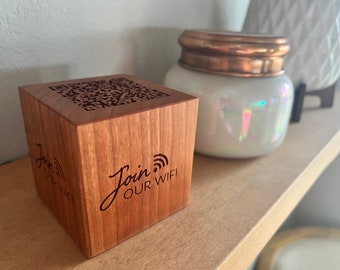 Wifi QR Code Wood Engraved Block | Great for guest WiFi, Airbnb, VRBO, Beach Rental House, and Venmo. ~2.75 - 3 inches.