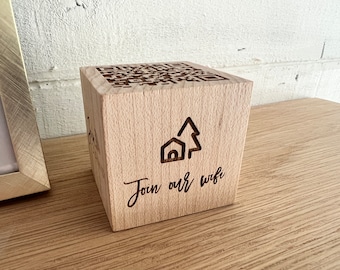 Wifi QR Code Wood Engraved Block | Great for guest WiFi, Airbnb, VRBO, Beach Rental House, and Venmo. ~1.75-2 inches.