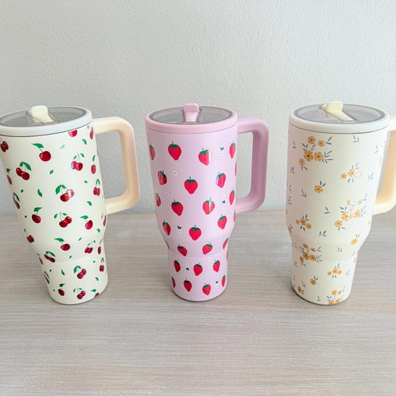 Floral Cherry Strawberry Stainless Steel Tumbler: 32 Oz Insulated Mug With  Straw - Etsy Israel