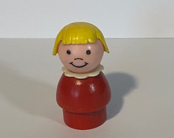 Vintage Fisher Price Little People Red Girl with Blonde Hair and Bangs
