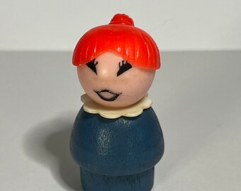 Vintage Fisher Price Little People Blue Girl with Red hair in ponytail