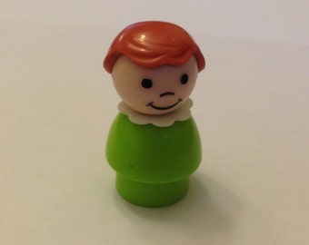 Vintage Fisher Price Little People Brown Hair Girl Green Body