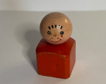 Vintage Fisher Price Little People Boy with Square Red Body- Wood