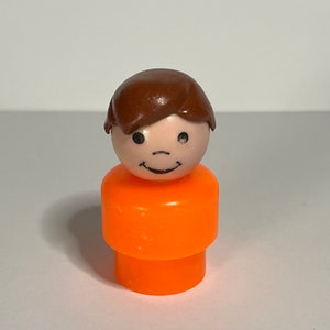 Vintage Fisher Price Little People Orange Boy with Brown Hair