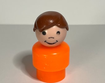 Vintage Fisher Price Little People Orange Boy with Brown Hair