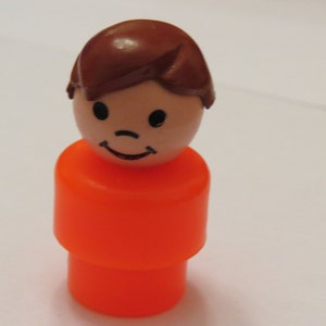 Vintage Fisher Price Little People Orange Boy with Brown Hair