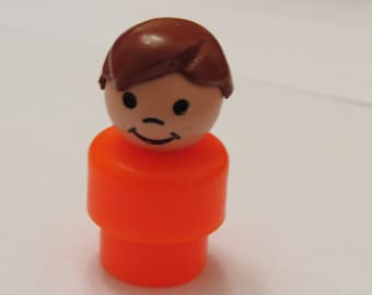 Vintage Fisher Price Little People Orange Boy with Brown Hair