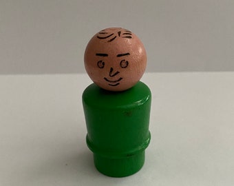 Vintage Fisher Price Little People Green Man Wood Body