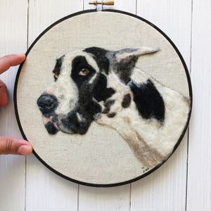 Personalisierte Haustier Kunst, Hunde Portrait, Katzen Portrait, 15 cm Stickrahmen, Haustier Verlust Geschenk, Handstickerei, Wollfilz, Nadelgefilzt Bild 3