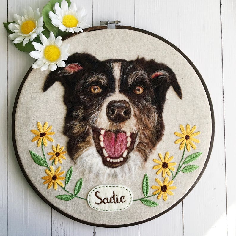 Custom Pet Portrait, Personalized Pet Art, Dog Portrait, Cat Portrait, 6 Hoop Art, Pet Loss Gift, Hand Embroidery, Wool Felt, Needle Felted image 5