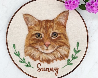 Custom Needle Felted Pet Portrait: Embroidered Memory Hoop Art (8 inch)