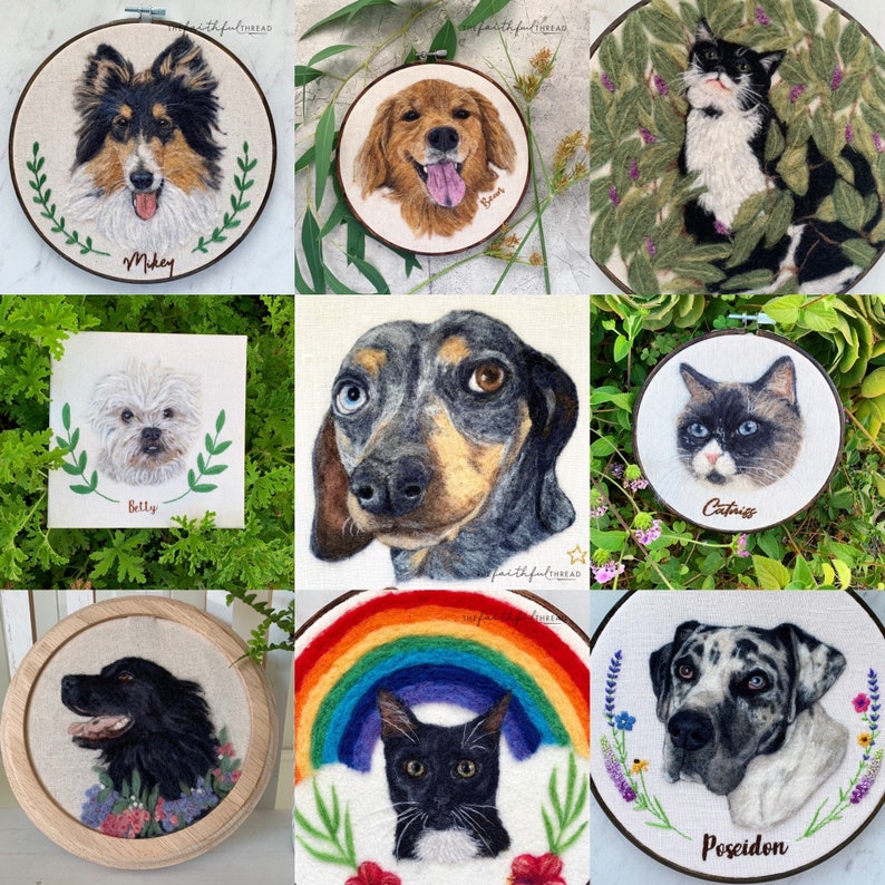 Custom Pet Portrait, Personalized Pet Art, Dog Portrait, Cat Portrait, 6 Hoop Art, Pet Loss Gift, Hand Embroidery, Wool Felt, Needle Felted image 10