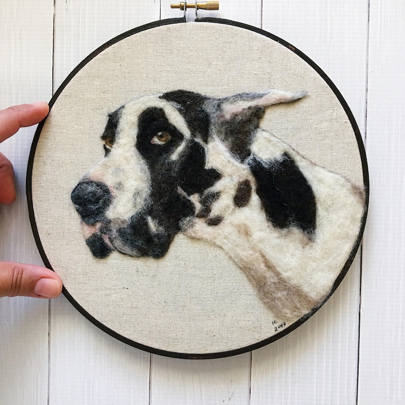 Custom Pet Portrait, Personalized Pet Art, Dog Portrait, Cat Portrait, 6 Hoop Art, Pet Loss Gift, Hand Embroidery, Wool Felt, Needle Felted image 3