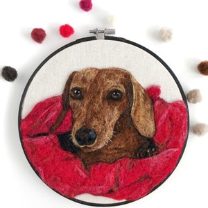 Personalisierte Haustier Kunst, Hunde Portrait, Katzen Portrait, 15 cm Stickrahmen, Haustier Verlust Geschenk, Handstickerei, Wollfilz, Nadelgefilzt Bild 7