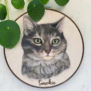 Custom Needle Felted Pet Portrait: Embroidered Wool Hoop Art