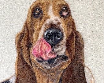 Square 10” Custom Pet Portrait, Personalized Pet Art, Dog Portrait, Cat Portrait, Pet Loss Gift, Hand Embroidery, Wool Felt, Needle Felted